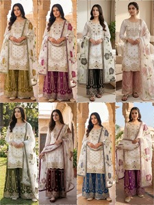 Ensemble robe décontractée brodée de fleurs blanches, jupe longue et chemisier avec châle pour les fêtes et festivals - Product Image 1
