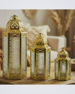 Luxury Metal Candle <b>Lantern</b> <b>Set</b> Decorative Tabletop <b>Lanterns</b> with Glass Panels Modern Home Decor - Product Image 6