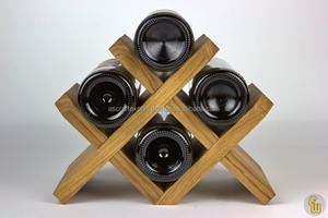 Rustic Brown <b>Wood</b> Countertop <b>Wine</b> <b>Rack</b> 4-Bottle Kitchen Display Storage Shelf for Ice Buckets and Beverage Tubs - Product Image 5