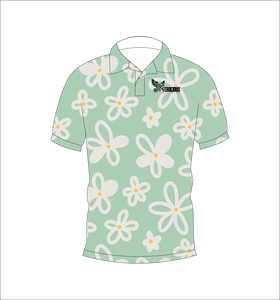 Light Green Floral Polo <b>Shirt</b> White <b>Flower</b> Pattern Short Sleeve Summer Casual Front Back View - Product Image 6