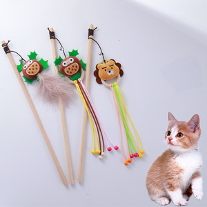 Wholesale <b>Interactive</b> Movement <b>Cat</b> <b>Toy</b> New Design Lion Bear Tickled <b>Cat</b> Teaser Bell Made of Plastic and Wooden Pole for Pets - Product Image 1