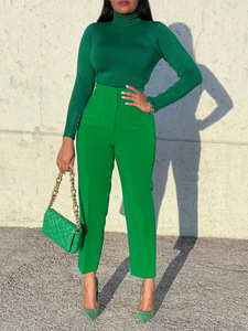 Pantalon crayon taille haute grande taille pour femme, longueur cheville, style bureau, en crêpe noir, pour le printemps, vente en gros, logo personnalisé - Product Image 4
