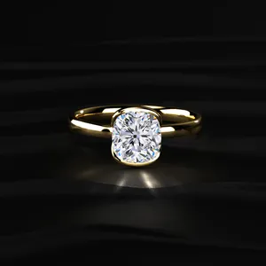 Elegant 1Ct <b>Cushion</b> Cut Lab Grown Yellow Gold Diamond <b>Ring</b> Diamond Engagement <b>Rings</b> VVS-VS Clarity IGI Certified - Product Image 2