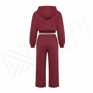 Women 100% Cotton Hooded Tracksuit Set Solid Color Full Length Sweatpants & <b>Zipper</b> <b>Jacket</b> Casual Loose Fit Autumn Wear - Product Image 2