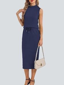 Casly Lamiit Women's 2 Piece Set Summer Casual Sleeveless Mock Neck Top Midi <b>Skirts</b> Lounge Travel Outfit - Product Image 3