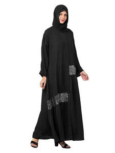 Robe longue en coton noire pour femme, style Abaya, coupe ample, manches longues, broderie florale, tenue modeste quotidienne, style Moyen-Orient - Product Image 2