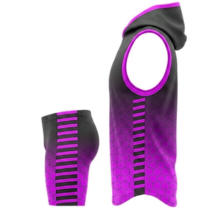 Unisex <b>Purple</b> Gradient Hooded Sleeveless <b>Vest</b> Set with Hexagon Pattern Moisture Wicking Quick Dry Sports Wear for Adults - Product Image 2