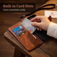 Étui portefeuille vintage en cuir PU pour téléphone à clapet, avec boucle magnétique, fente pour cartes et dragonne anti-perte pour smartphones