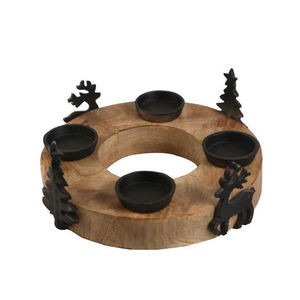 Support rond en bois pour bougies chauffe-plat avec décor de cerf et d'arbre noirs pour les fêtes de Noël, utilisation intérieure - Product Image 1