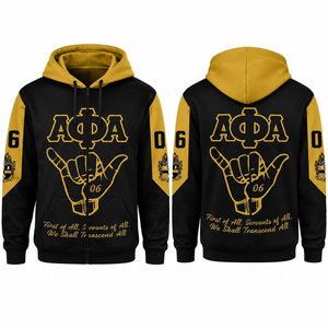 Men's Winter Black Yellow Alpha Phi Alpha Greek Letters <b>Zip</b>-Up <b>Hoodie</b> with Digital Printing Beaded Design <b>Pocket</b> - Product Image 1