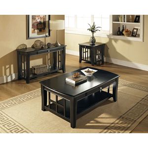 Stile classico ebano finitura tavoli occasionali con elegante fine reticolo eleganti mobili da soggiorno con ripiani inferiori - Product Image 5