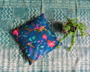Traditional Art Handmade Embroidery Work <b>Square</b> Cushion <b>Pillow</b> Cover Indian Floral Printed Kantha Animal 100% Cotton Hotel home - Product Image 1