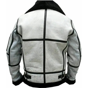 2026 OEM Best Selling <b>Men's</b> White Sheepskin Leather <b>Jacket</b> Front Logo Faux Fur Lining 100% High Quality Low MOQ Heated Winter - Product Image 2