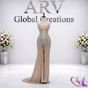 Robe de soirée luxueuse en cristal argenté |   Robe de soirée glamour sans bretelles, décolleté plongeant, fente haute, pour femme, idéale pour réception de mariage et événements festifs - Product Image 2