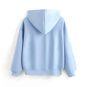 <b>Women</b> Light <b>Blue</b> <b>Hoodie</b> Solid Color Casual Sweatshirt With Heart Embroidery Front Pocket Full Sleeve Knitted Cotton Autumn Wear - Product Image 2