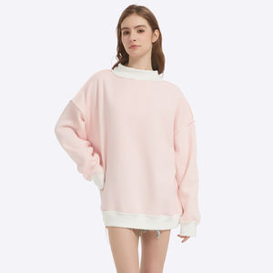Sudadera Rosa Oversize para Mujer con Cuello Alto Simulado, Cuello y Puños en Contraste Blanco, Forro Polar Texturizado Premium, Manga Larga - Product Image 6