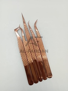 Pinces à extensions de cils couleur or rose plasma, lot de 5 formes, prise en main fluide, acier inoxydable japonais, avec boîtes cartonnées - Product Image 3
