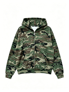 Sudadera con Capucha Oversize Personalizada de 330 g/m² con Cremallera Frontal y Lavado Ácido para Hombre, Ecológica, con Estampado Camuflaje, Multitalla, con Pedrería de Perlas - Product Image 1