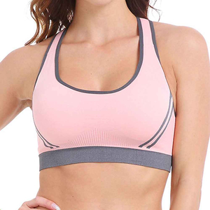 Sujetador deportivo rosa para mujer con ribete gris, soporte medio, top transpirable para entrenamiento - Product Image 1