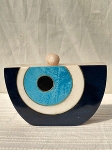 Bolso de Mano de Resina Azul Hecho a Mano con Diseño Geométrico Incrustado, Marco Dorado, Bolso de Lujo para Fiesta Nocturna - Product Image 4