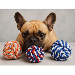 Giocattolo da Masticare per Animali Yommy, Corda di Cotone Intrecciata Multicolore 7,5 cm, 3 Modelli per la Salute Dentale dei Cani - Product Image 2