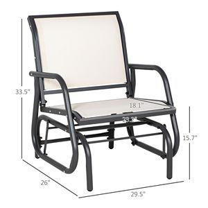 Sedia a dondolo bianca crema per esterni con braccioli curvi in acciaio, per portico, giardino, bordo piscina, balcone, panca da giardino in metallo e legno - Product Image 3