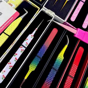 Custom 45/90/Straight Powder Coating <b>Silver</b> Diamond Grip Curved Stainless Steel Smooth/Fiber Tip Eyelash Extensions Tweezers - Product Image 5