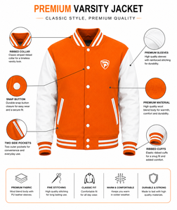 Dumela Custom Orange <b>White</b> Windproof Varsity Bomber <b>Jacket</b> <b>Men</b> Embroidered Front Logo OEM Service Regular Fit Winter Outerwear - Product Image 6