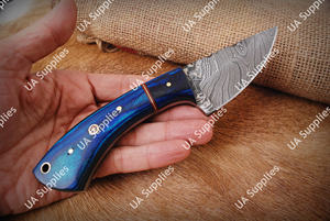 Cuchillo de Caza Profesional de Alta Calidad con Hoja Fija de Acero de Damasco, Mango de Cuerno de Carnero y Palisandro, Venta al por Mayor, Funda de Cuero EDC - Product Image 3