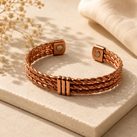 Brazalete de Aleación de Cobre con Grabado Om Namah Shivaya, Diseño Trenzado Hecho a Mano, Chapado en Cobre Antiguo, Unisex, Religioso Hindú