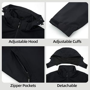 เสื้อแจ็คเก็ตกันลมแบบมีฮู้ดสำหรับฤดูหนาว ผ้าแคนวาสคุณภาพสูง กันน้ำ กันลม เหมาะสำหรับการเดินป่า บริการ OEM พร้อมโลโก้ด้านหน้า - Product Image 2