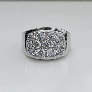 Round Cut Moissanite Diamond <b>Statement</b> <b>Ring</b> 925 Sterling Silver Rhodium Plated Pinky <b>Ring</b> for Men Iced Hip Hop Cluster Jewelry - Product Image 1