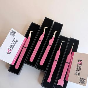 Ensemble de pinces professionnelles pour extensions de cils, en acier inoxydable rose, antistatiques, avec découpe en forme de chat, pinces à cils 90°/droites/courbées/en forme de botte/45° - Product Image 2