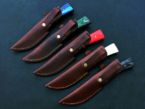 Ensemble de couteaux de chasse en acier Damas à pointe tombante avec bord biseauté, 5 pièces, manche personnalisé, faits à la main - Product Image 4
