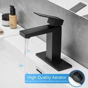 Rubinetto per lavabo a cascata nero a 1 foro con maniglia singola, scarico a scomparsa, tubi di alimentazione e piastra di montaggio - Categoria Prodotti: Rubinetti Bagno - Product Image 5