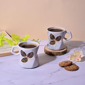 Set of 2 Classic Floral Marble Pattern <b>Tea</b> <b>Cups</b> Leaf-Imprinted Ceramic for Home Use for Afternoon <b>Tea</b> - Product Image 3