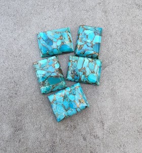 Turquoise bleue naturelle en cuivre, forme rectangulaire, cabochon à dos plat, pierre précieuse calibrée pour bijoux - Product Image 4