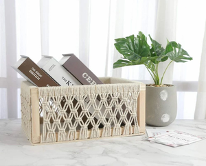 Set of 3 <b>Rectangular</b> Luxurious Macram Storage Hamper <b>Basket</b> Trays with Handles for Home Organization Decore Bedroom Living Room - Product Image 6