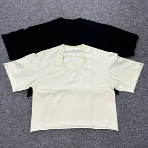 T-shirt Homme Oversize Col Ras du Cou Effet Vieilli Streetwear Minimaliste Coupe Ample Décontractée Coton Bords Bruts Tendance Mode - Product Image 3