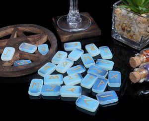 Juego de Piedras Rúnicas de Opalita Azul, Forma Rectangular Pulida, Símbolos Futhark Grabados, Juego de Cristales Coleccionables Artísticos - Product Image 4