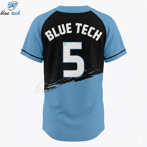 Camiseta de Béisbol Sublimada Personalizada, Corta y Transpirable, Uniforme de Equipo Negro y Azul con Botones al Frente para Clubes, Escuelas y Equipos Profesionales - Product Image 4