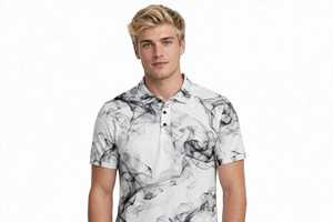 Chemise décontractée pour homme à col boutonné, noir fumé, en polyester, avec logo personnalisé brodé, manches courtes - Product Image 5