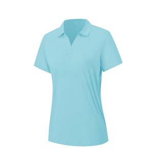 High V Neck Shape <b>Womens</b> Polo Shirts Short Sleeve Ribbed Knit Fashion Top For Lady Autumn Piece Slim Fit Stretchable Clothing - Product Image 6