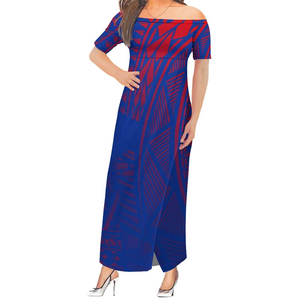 Robe longue asymétrique à motif personnalisé inspiré de l'art des îles du Pacifique, design tribal polynésien et samoan, sexy, fendue, pour soirée - Product Image 5
