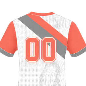 Maillot de rugby à manches courtes col rond, motif graphique, orange corail, blanc, gris, pour performance athlétique, tenue de sport d'équipe, entraînement et match de rugby - Product Image 4