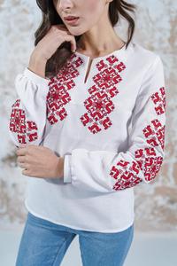 เสื้อเบลาส์ผ้าฝ้ายป๊อปลินปักลายคอวีสีขาวสำหรับผู้หญิง แขนครึ่งตัว ทรงลำลอง ใส่ได้ทุกฤดูกาล - Product Image 3