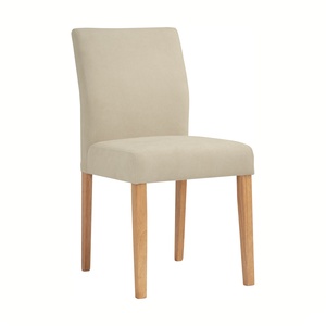 Chaise de salle à manger en tissu mohair, adaptée aux animaux de compagnie, avec pieds en chêne malaisien naturel, rembourrée beige, KD Japandi Nordic - Product Image 1