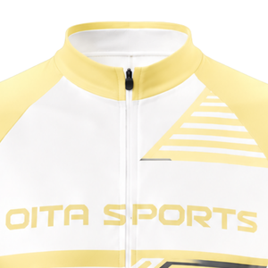 Ensemble de maillot et short de cyclisme personnalisé jaune clair et blanc, manches courtes, fermeture éclair intégrale, séchage rapide, rembourré, uniforme de vélo, équipe de course, sports - Product Image 3