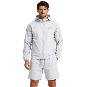 Ensemble court coupe-vent en polyester personnalisé pour homme, deux pièces, veste légère et short avec détails de patch et logo imprimé - Product Image 6