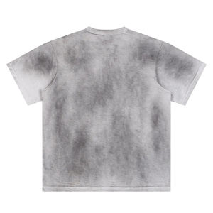 เสื้อยืดฮิปฮอปสไตล์วินเทจสีซีดแบบฟอกกรด พิมพ์ลายด้วยมือ ทรงหลวมไหล่ตก ผ้าฝ้าย 100% สำหรับผู้ชาย แขนสั้น - Product Image 2